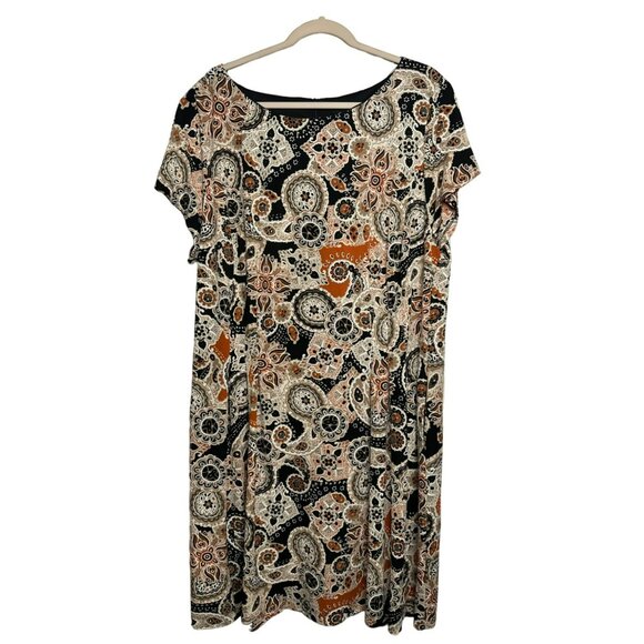 NWT Connected Apparel Paisley Pattern Short Sleeve Brown Ladies Dress SZ 20W - Picture 2 of 7
